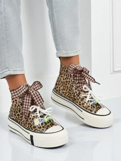 Damskie trampki Leonora Leo brązowe na platformie – styl włoski, tkanina