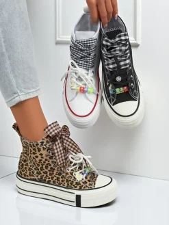 Damskie trampki Leonora Leo brązowe na platformie – styl włoski, tkanina