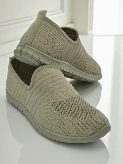 Damskie wsuwane mokasyny Hypatia Verde z tkaniny na płaskiej podeszwie