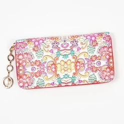 Duży biało-czerwony damski portfel z kwiecistym wzorem - Akcesoria