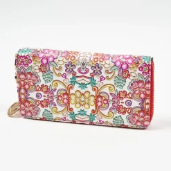Duży biało-czerwony damski portfel z kwiecistym wzorem - Akcesoria