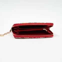 Duży biało-czerwony damski portfel z kwiecistym wzorem - Akcesoria