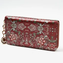 Duży bordowy damski portfel z kwiecistym wzorem - Akcesoria