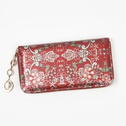 Duży bordowy damski portfel z kwiecistym wzorem - Akcesoria
