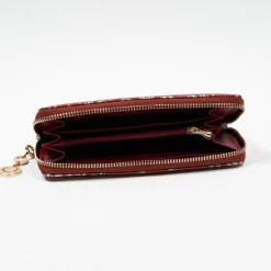 Duży bordowy damski portfel z kwiecistym wzorem - Akcesoria