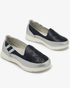 Dziewczęce srebrno - granatowe tenisówki slip on Ewesgi - Obuwie