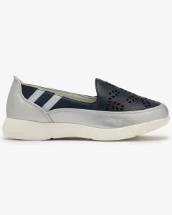 Dziewczęce srebrno - granatowe tenisówki slip on Ewesgi - Obuwie