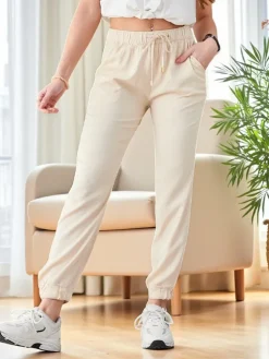 Eleganckie Joggery Damskie Aura Beżowe Lyocell - Komfort i Styl na Kazdy Dzien