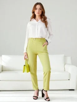 Eleganckie Spodnie Złote Kaliope Jasnożółte