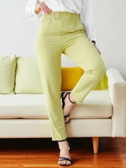 Eleganckie Spodnie Złote Kaliope Jasnożółte