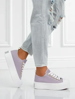 Fioletowe trampki damskie Callista na platformie – lato/jesień, płaski obcas