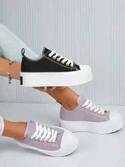 Fioletowe trampki damskie Callista na platformie – lato/jesień, płaski obcas