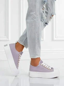 Fioletowe trampki damskie Callista na platformie – lato/jesień, płaski obcas