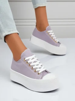 Fioletowe trampki damskie Callista na platformie – lato/jesień, płaski obcas