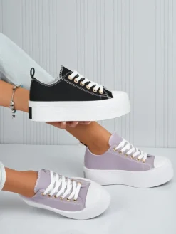 Fioletowe trampki damskie Callista na platformie – lato/jesień, płaski obcas