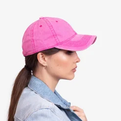 Fuksjowa jeansowa damska czapka z daszkiem - Akcesoria