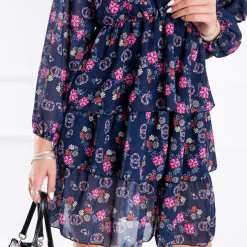 Granatowa damska sukienka w kwiaty - Odzież