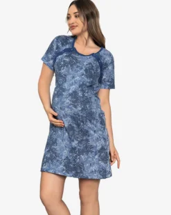Granatowa koszula nocna ciążowa i do karmienia w kwiaty - Odzież