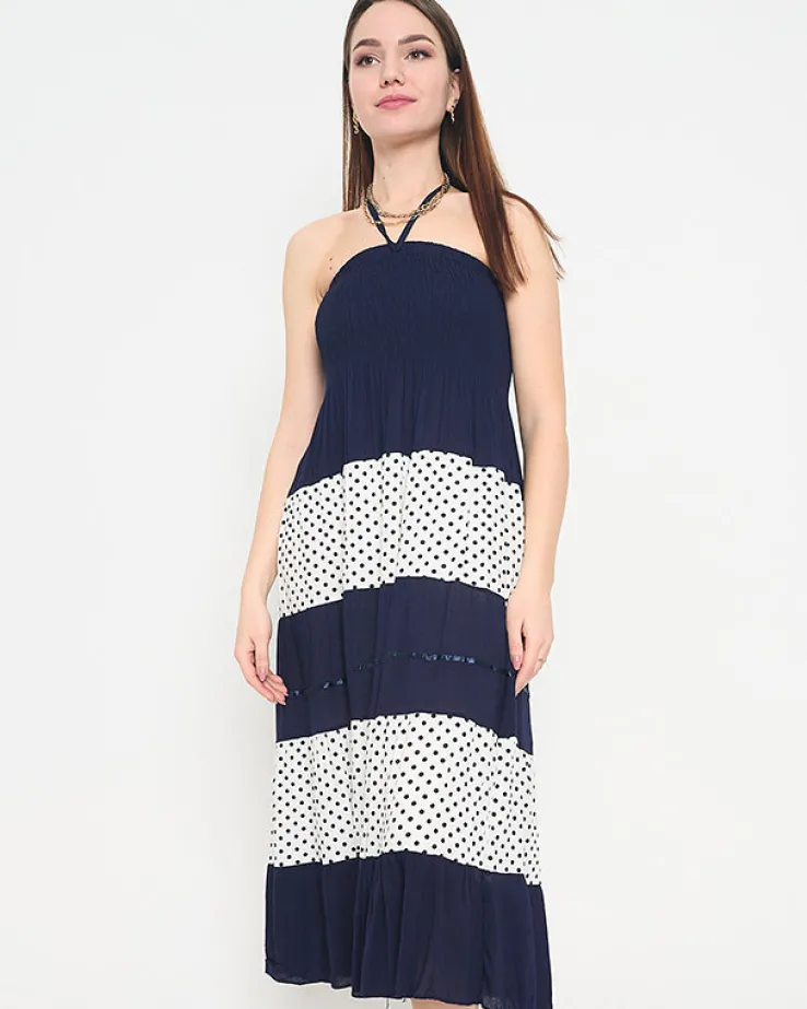 Granatowa sukienka w groszki PLUS SIZE - Odzież