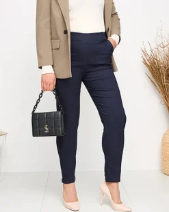 Granatowe damskie ocieplane spodnie typu tregginsy PLUS SIZE - Odzież