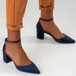 Granatowe damskie sandały na słupku Rumila - Obuwie