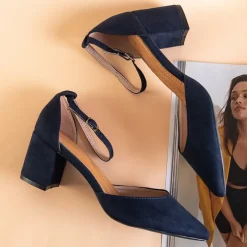 Granatowe damskie sandały na słupku Rumila - Obuwie