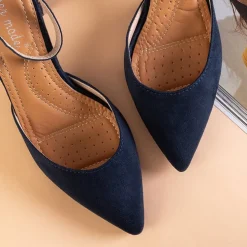 Granatowe damskie sandały na słupku Rumila - Obuwie