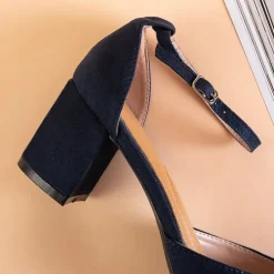 Granatowe damskie sandały na słupku Rumila - Obuwie