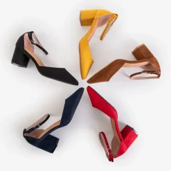 Granatowe damskie sandały na słupku Rumila - Obuwie