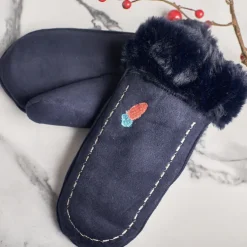 Granatowe dziecięce rękawiczki na sznurku i z jednym palcem - Rękawiczki