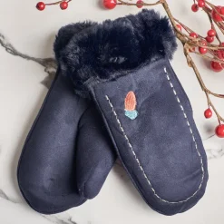 Granatowe dziecięce rękawiczki na sznurku i z jednym palcem - Rękawiczki