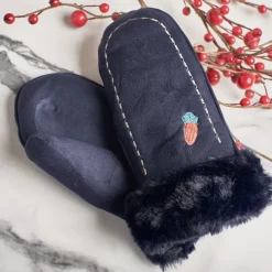 Granatowe dziecięce rękawiczki na sznurku i z jednym palcem - Rękawiczki