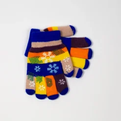 Kobaltowe dziewczęce rękawiczki z brokatem i śnieżynkami - Akcesoria