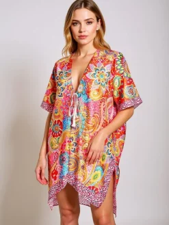 Kolorowe pareo Royalfashion Callista – stylowa narzutka do kolan do plaży