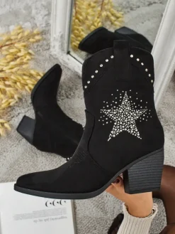 Kowbojki damskie na obcasie z ozdobną gwiazdką z cyrkonii FableStray