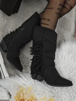 Kowbojki damskie na obcasie z frędzelkami Selva