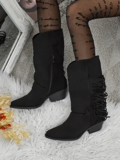 Kowbojki damskie na obcasie z frędzelkami Selva