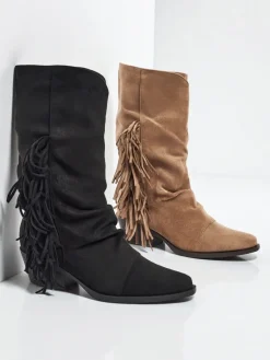 Kowbojki damskie na obcasie z frędzelkami Selva