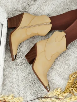 Kowbojki damskie na obcasie z ozdobnym czubkiem Fang Glacier