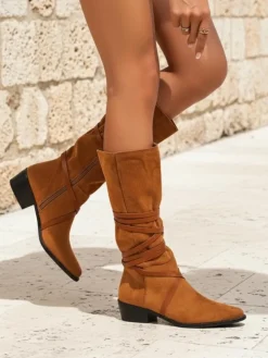 Kozaki damskie Camel Lavinia skóra ekologiczna zamszowa styl włoski