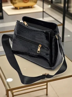 Lakierowana mała damska torebka z eko skóry Midnight Fern