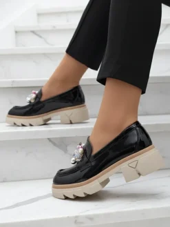 Livia Elegante - Czarne Luksusowe Mokasyny na Płaskim Obcasie