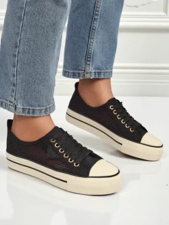 Melania Nero – damskie trampki z tkaniny mesh na płaskiej podeszwie 3cm