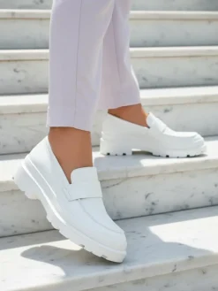 Mokasyny Damskie Aura Białe na Platformie - Eleganckie i Wygodne, Skóra Eko
