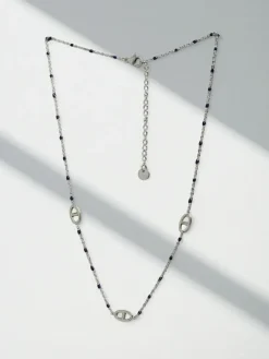 Naszyjnik Alethea Argento z motywem ogniwa i granatowymi koralikami