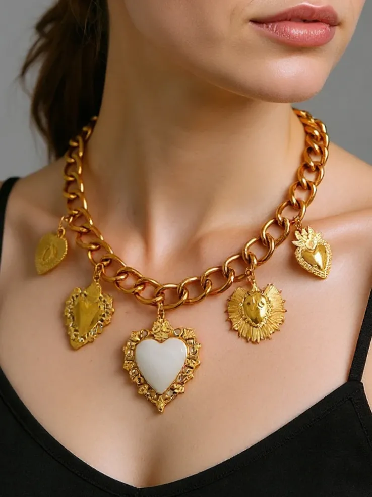 Naszyjnik Aurelia Amore – złoty łańcuch z medalionami Cuore w stylu barokowym