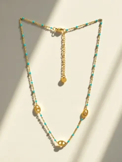 Naszyjnik Aurelia Kyanos w stylu greckim z pozłacaną stalą i koralikami