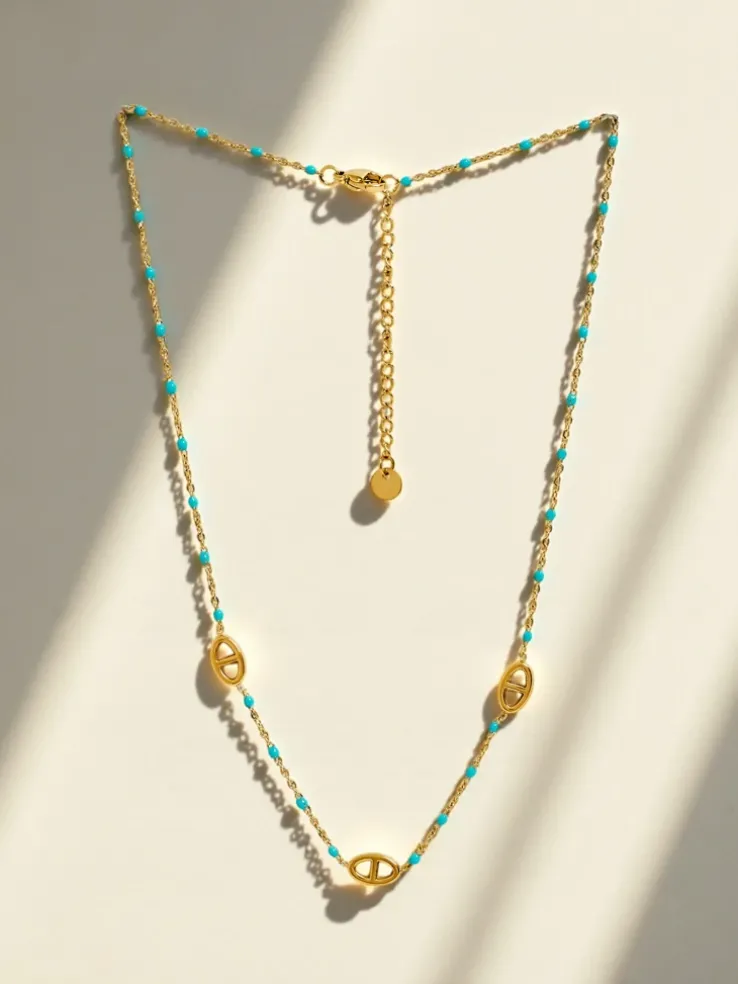 Naszyjnik Aurelia Kyanos w stylu greckim z pozłacaną stalą i koralikami