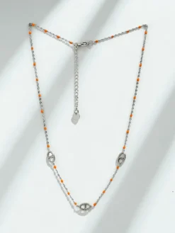 Naszyjnik Callista Argento z pomarańczowymi koralikami i motywem oka