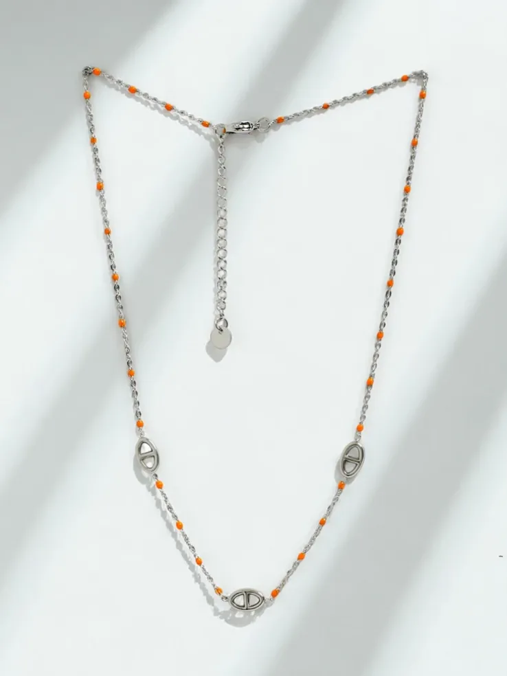 Naszyjnik Callista Argento z pomarańczowymi koralikami i motywem oka